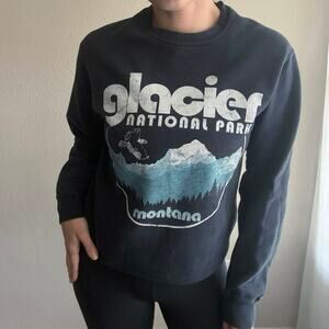 Glacier National Park Montana Crew Neck navy Sweatshirt Outdoor Gorpcore Granola